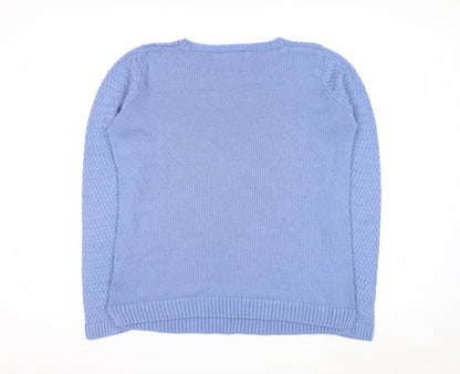 ISLE Essentials Women Blue Cable-Knit Cotton Blend Jumper Size S 10-12