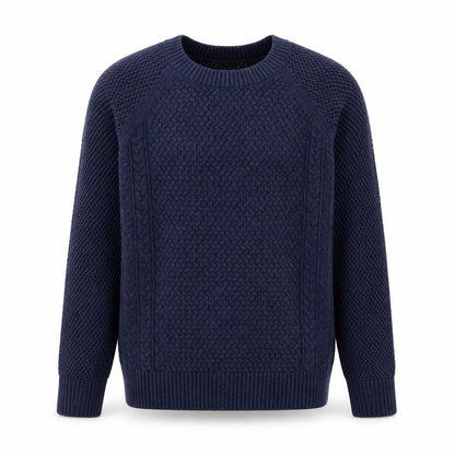 Woolovers Men's Blue Cotton Cable Knit Crew Neck Jumper Size S