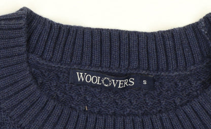Woolovers Men's Blue Cotton Cable Knit Crew Neck Jumper Size S