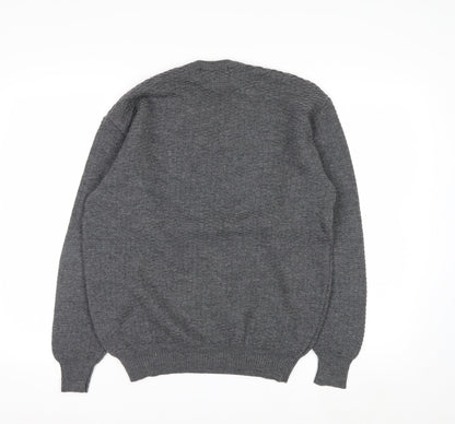 Monte Carlo Men's Grey Wool V-Neck Jumper L Classic Knit Pullover