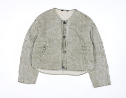 Zara Women Green Quilted Cotton Short Jacket Size 12