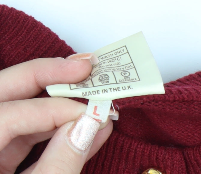 Murray Brothers Womens Red Pure Wool Crew Neck Cardigan L