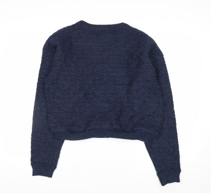Beyond Retro Women's Blue Wool Blend Crew Neck Jumper M