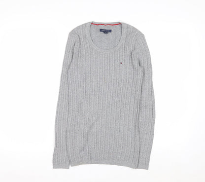 Tommy Hilfiger Women Grey Cable-Knit Jumper XS Classic Crew Neck