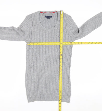 Tommy Hilfiger Women Grey Cable-Knit Jumper XS Classic Crew Neck