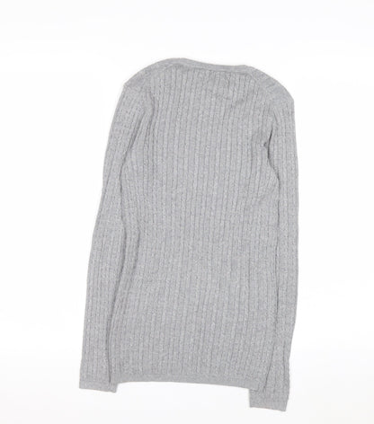 Tommy Hilfiger Women Grey Cable-Knit Jumper XS Classic Crew Neck