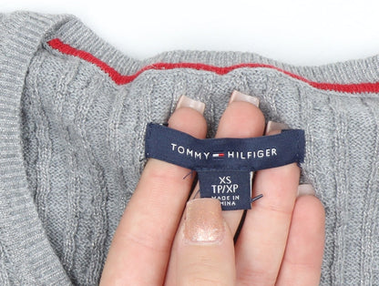 Tommy Hilfiger Women Grey Cable-Knit Jumper XS Classic Crew Neck