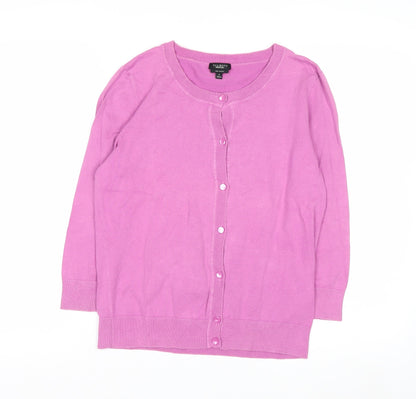 Talbots Women Pink Crew Neck Cotton Cardigan Size S