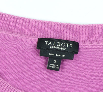Talbots Women Pink Crew Neck Cotton Cardigan Size S