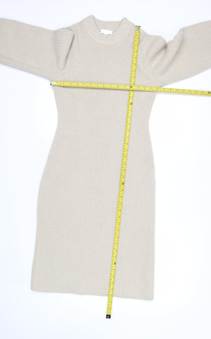 H&M Women Beige Knit Jumper Dress Size S Long Sleeve Crew Neck