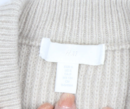 H&M Women Beige Knit Jumper Dress Size S Long Sleeve Crew Neck