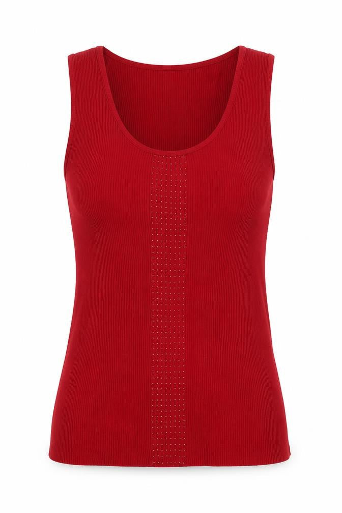 Laura Women's Red Rhinestone Scoop Neck Sleeveless Knit Vest S