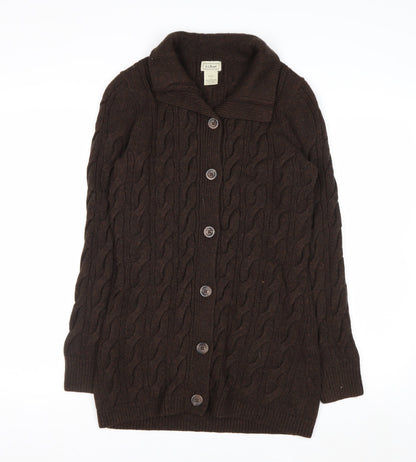 L.L. Bean Women Brown Cable-Knit Wool Blend Button Cardigan S