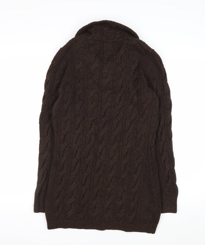 L.L. Bean Women Brown Cable-Knit Wool Blend Button Cardigan S