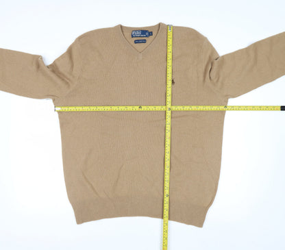 Ralph Lauren Men's Beige Wool V-Neck Pullover Jumper L