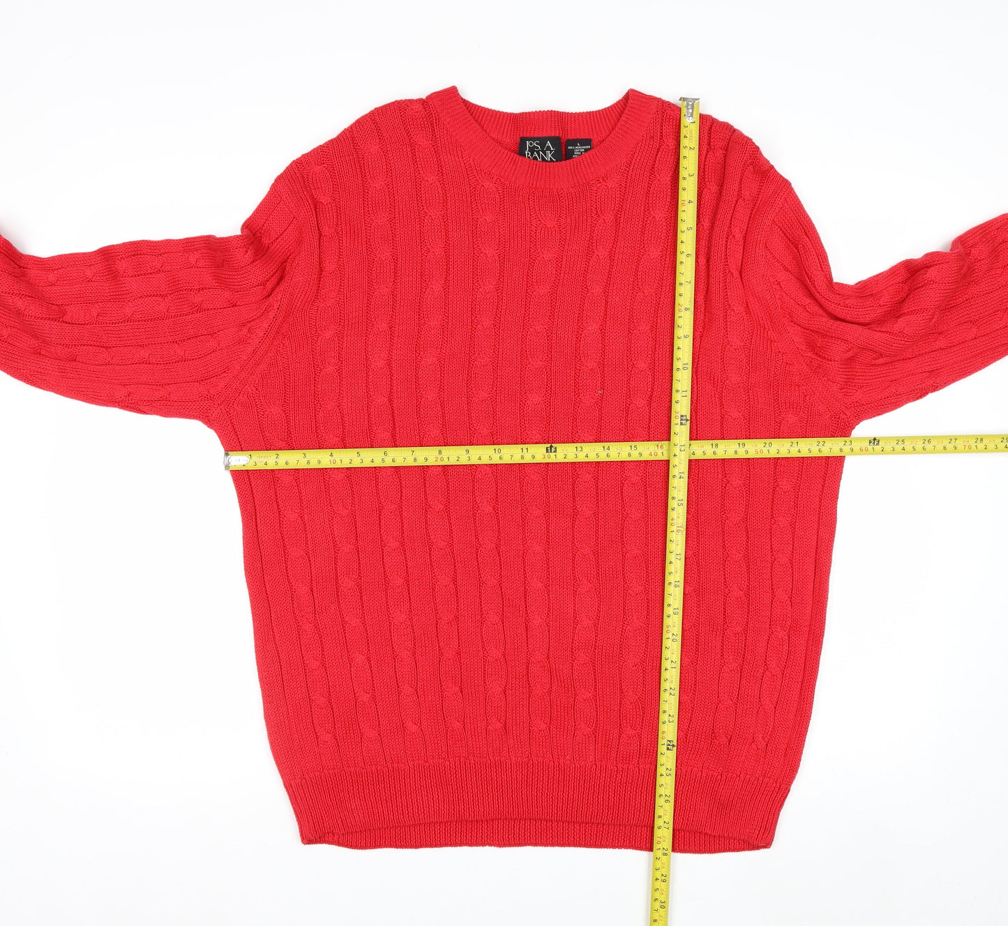 Jos. A. Bank Men's Red Cable-Knit Cotton Pullover Jumper L