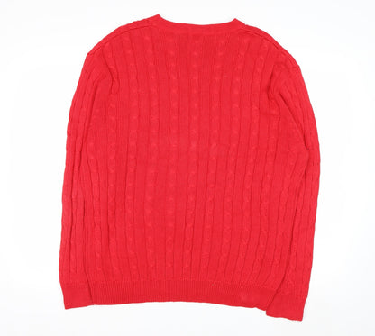 Jos. A. Bank Men's Red Cable-Knit Cotton Pullover Jumper L