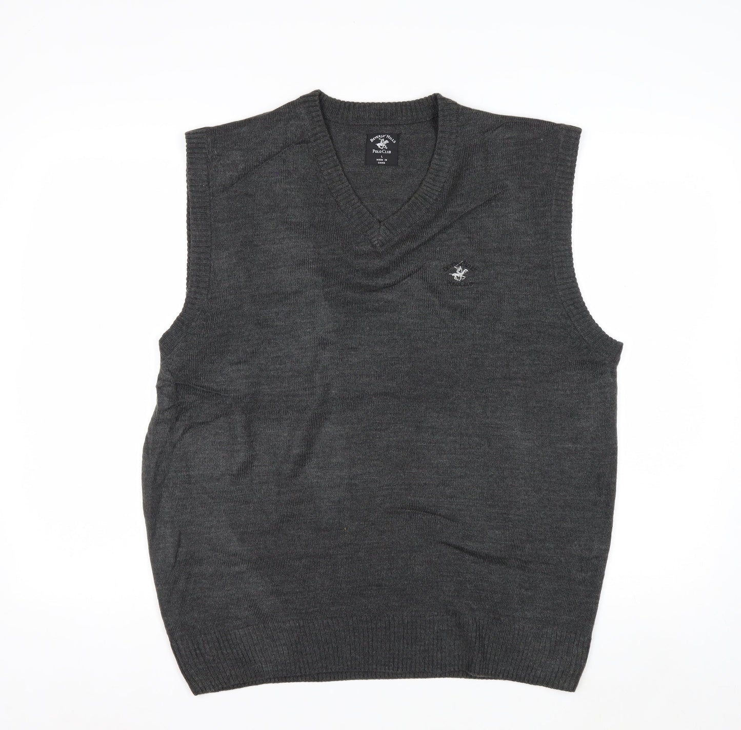 Beverly Hills Polo Club Men's Grey V-Neck Knit Vest L