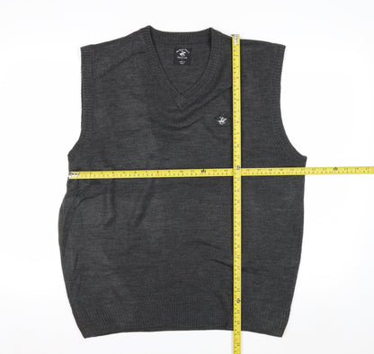 Beverly Hills Polo Club Men's Grey V-Neck Knit Vest L