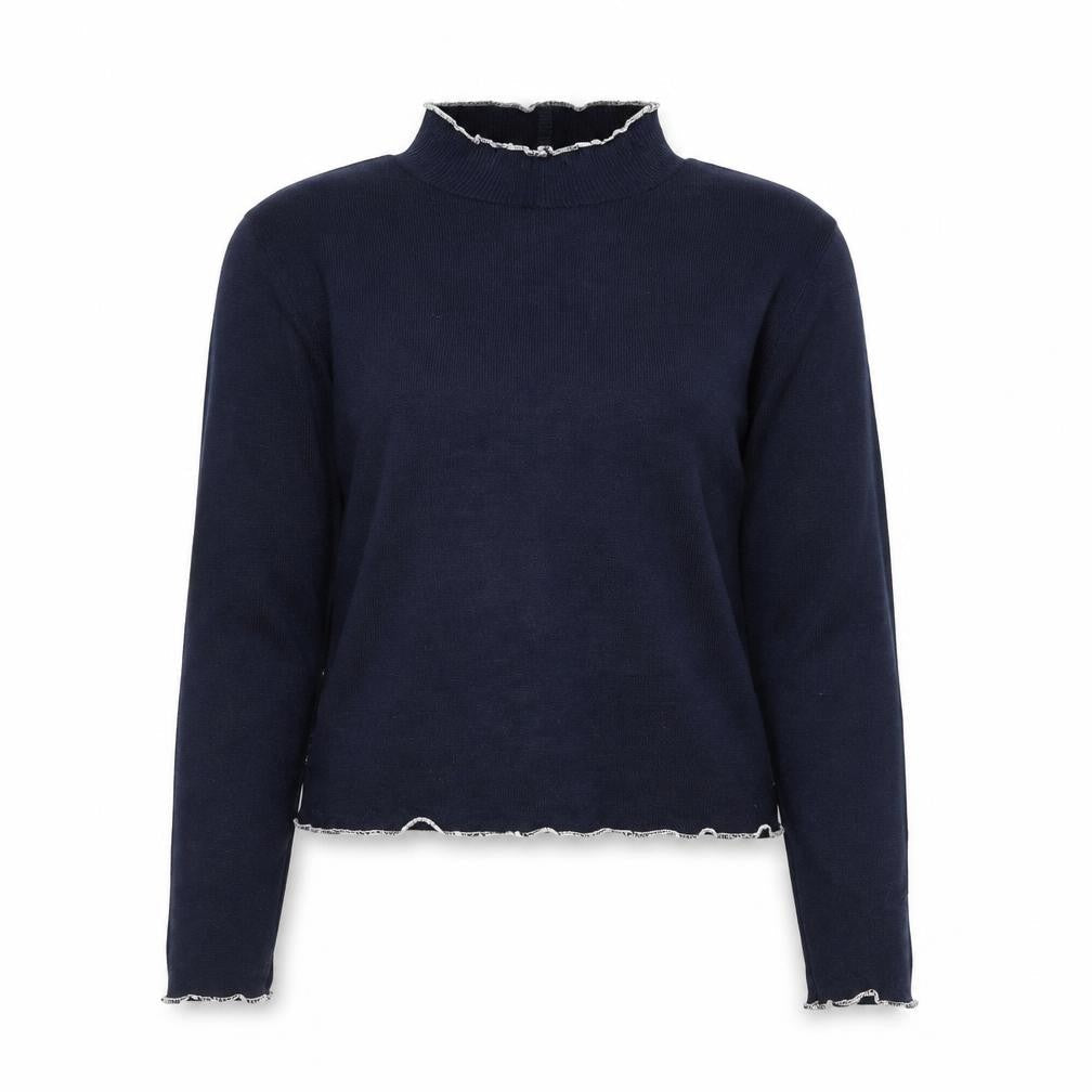 Vintage Womens Blue High Neck Slim Fit Knit Jumper Medium