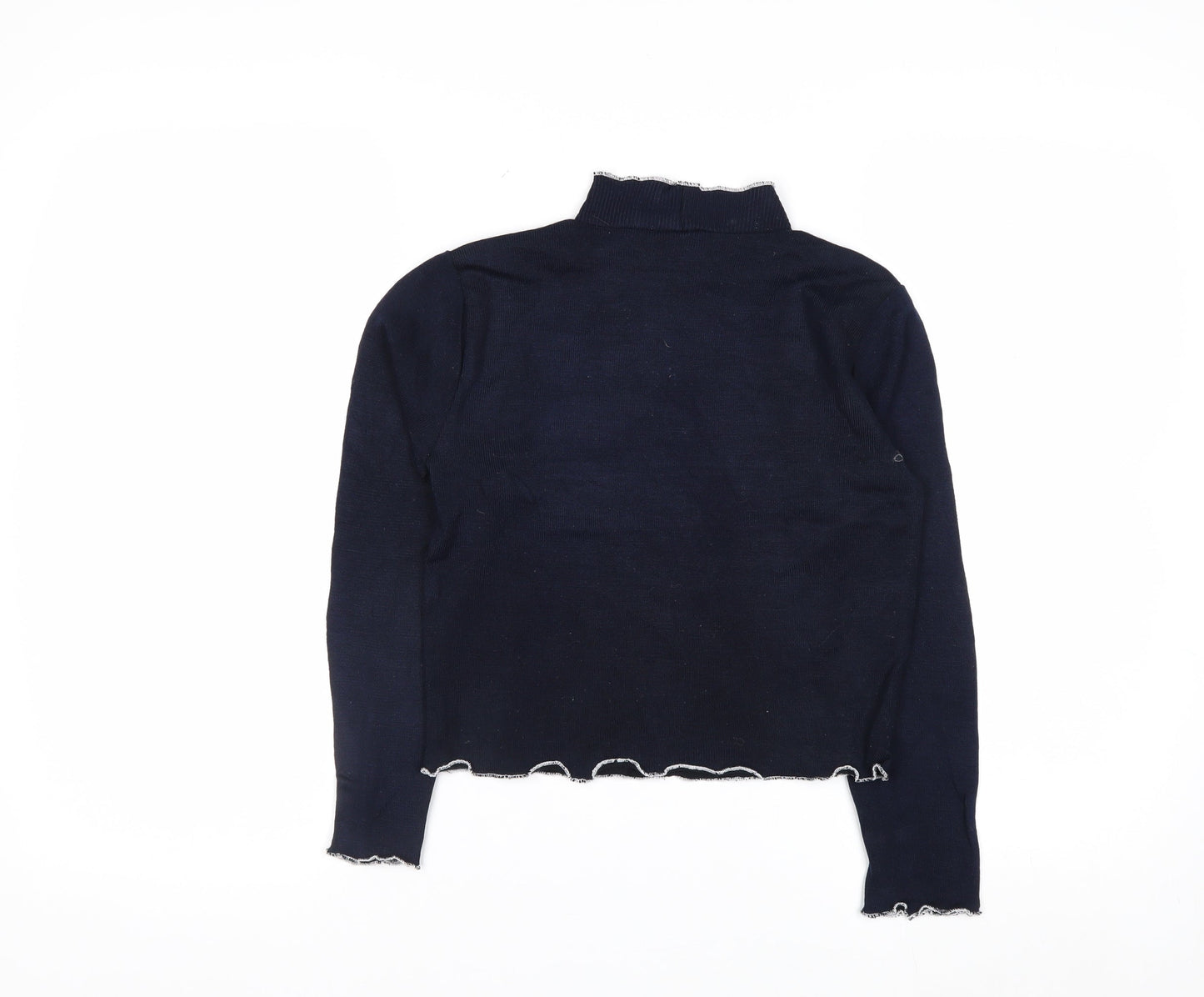 Beyond Retro Womens Blue High Neck Slim Fit Knit Jumper Medium