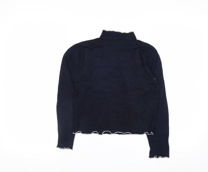 Beyond Retro Womens Blue High Neck Slim Fit Knit Jumper Medium