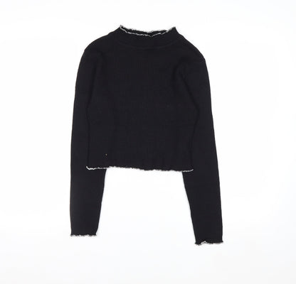 Beyond Retro Womens Black Mock Neck Slim Fit Knit Jumper Size S