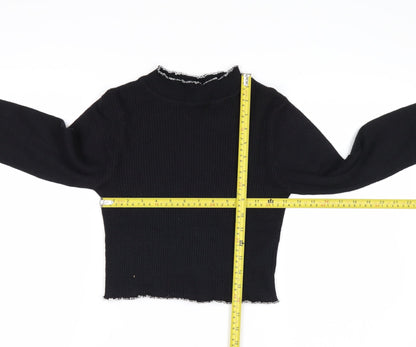 Beyond Retro Womens Black Mock Neck Slim Fit Knit Jumper Size S