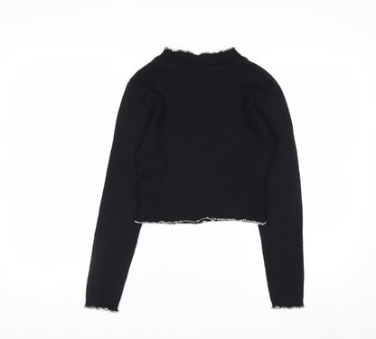 Beyond Retro Womens Black Mock Neck Slim Fit Knit Jumper Size S