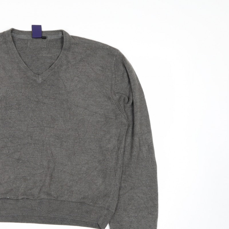 Beyond Retro Men's Grey V-Neck Knit Jumper Size M Classic Fit