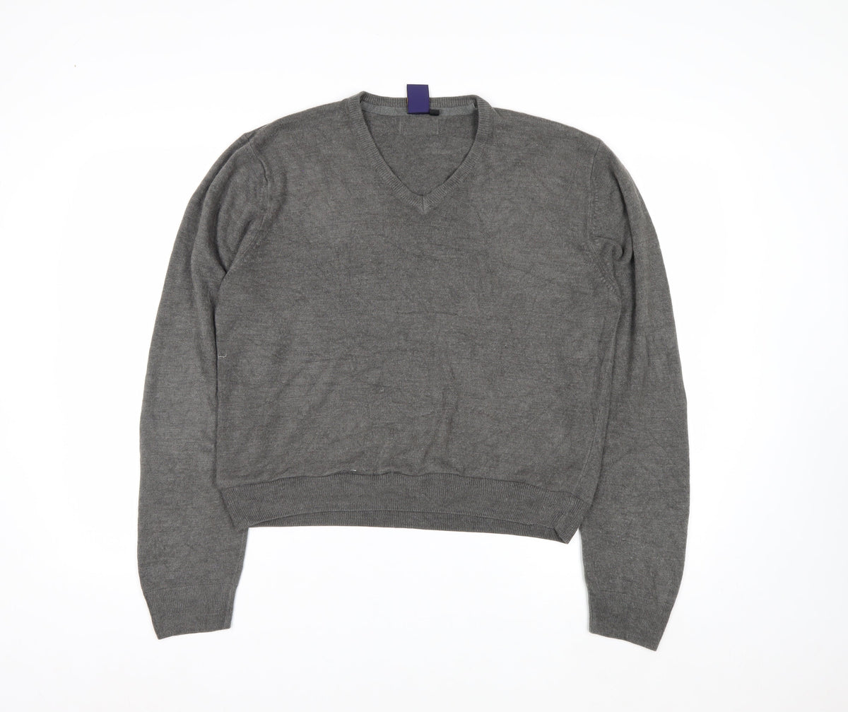 Beyond Retro Men's Grey V-Neck Knit Jumper Size M Classic Fit
