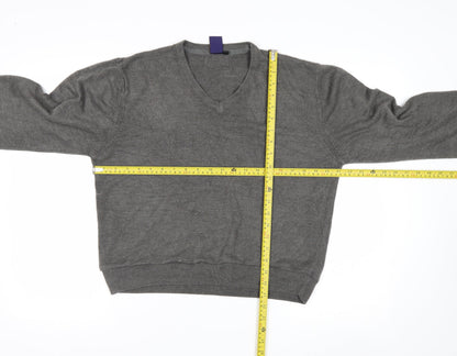 Beyond Retro Men's Grey V-Neck Knit Jumper Size M Classic Fit