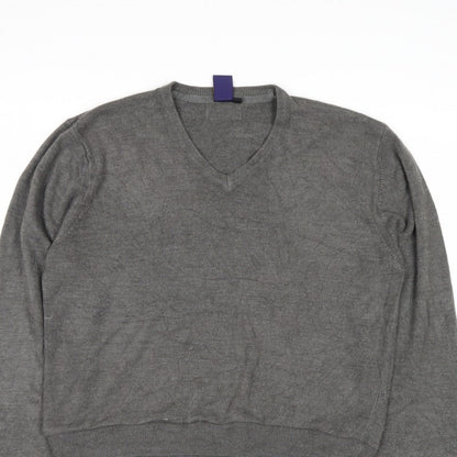 Beyond Retro Men's Grey V-Neck Knit Jumper Size M Classic Fit