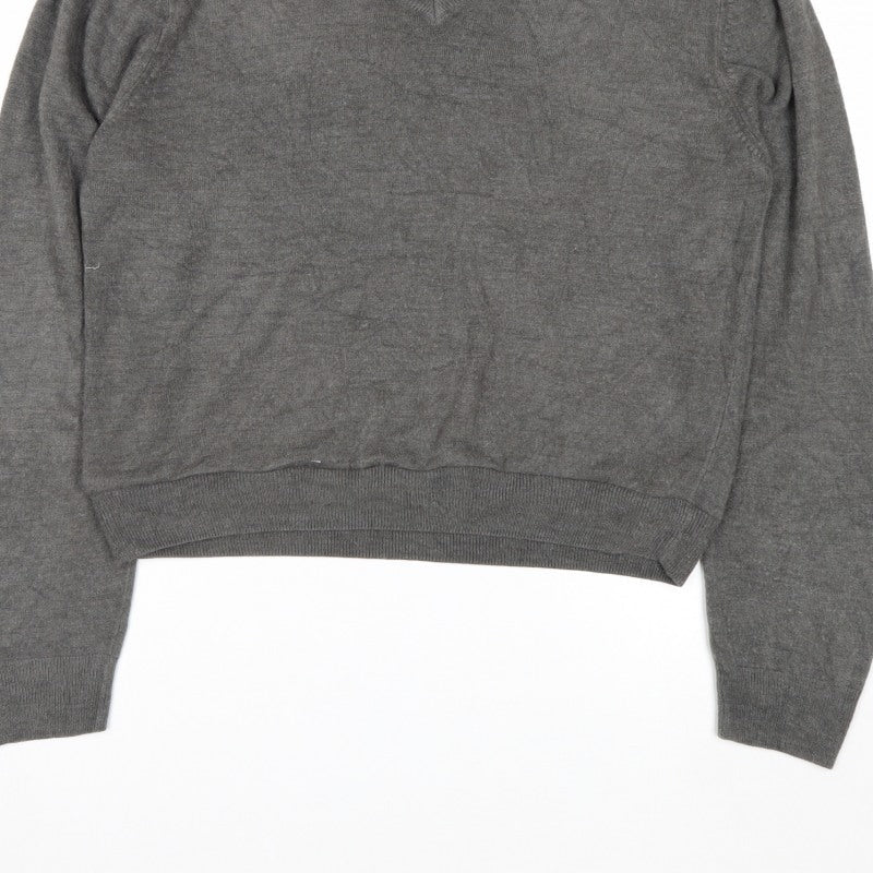 Beyond Retro Men's Grey V-Neck Knit Jumper Size M Classic Fit