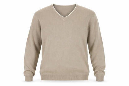 Van Heusen Men Beige Cotton V-Neck Jumper L Lightweight Knit