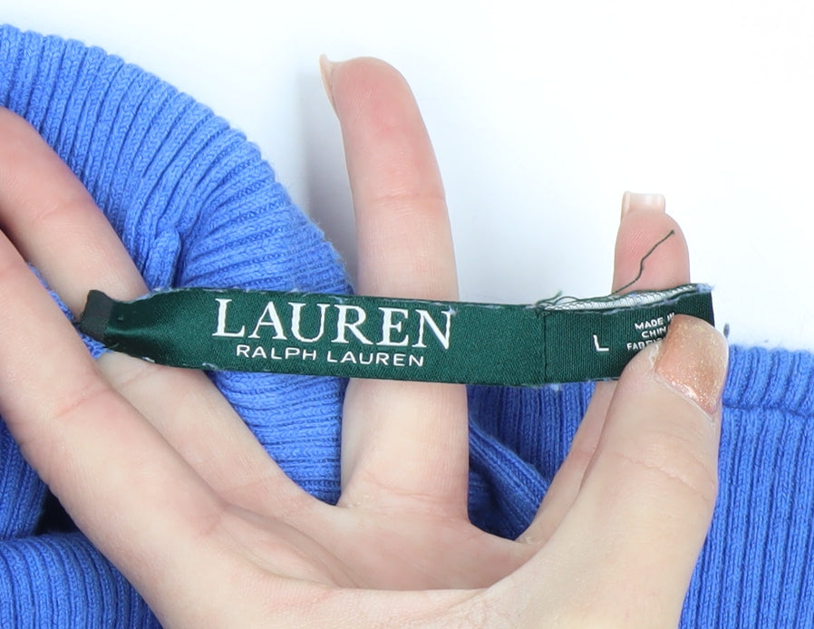 Lauren Ralph Lauren Women's Blue Roll Neck Cotton Jumper L