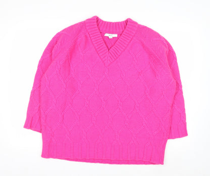 Next Women’s Pink V-Neck Cable-Knit Wool Blend Jumper L