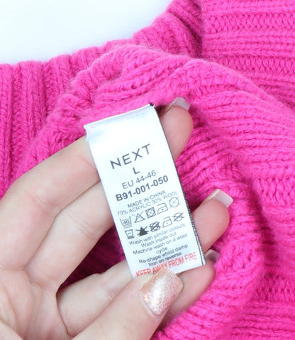 Next Women’s Pink V-Neck Cable-Knit Wool Blend Jumper L