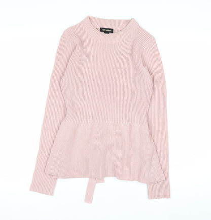 QED London Women Pink Acrylic Belted Long Sleeve Pullover Jumper Size S