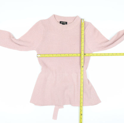QED London Women Pink Acrylic Belted Long Sleeve Pullover Jumper Size S