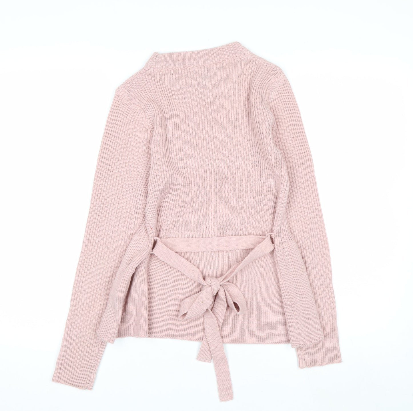 QED London Women Pink Acrylic Belted Long Sleeve Pullover Jumper Size S