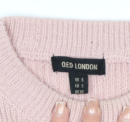 QED London Women Pink Acrylic Belted Long Sleeve Pullover Jumper Size S