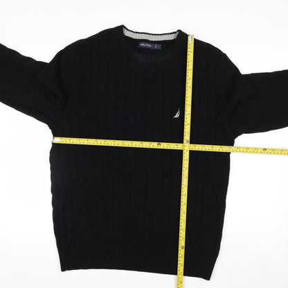 Nautica Men’s Black Cotton Cable Knit Crew Neck Jumper Size L