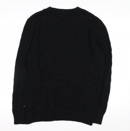 Nautica Men’s Black Cotton Cable Knit Crew Neck Jumper Size L