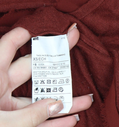 Sisley Women's Brown V-Neck Knit Pullover Jumper XS