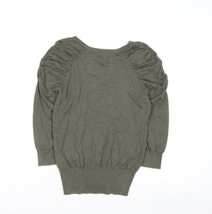 H&M Womens Green Scoop Neck Puff Sleeve Knit Jumper Size 8