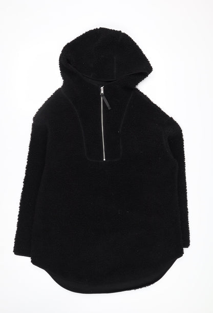 H&M Women’s Black Fleece 1/4 Zip Hooded Pullover Jumper Size 12