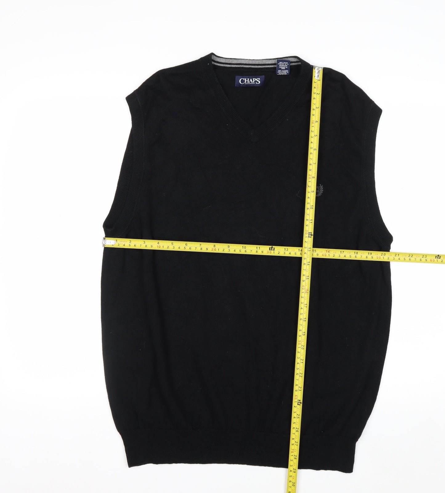 Chaps Men's Black Cotton V-Neck Sleeveless Jumper Vest XL