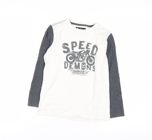 Barbour International Boys White Long Sleeve Motorcycle Graphic T-Shirt Size S