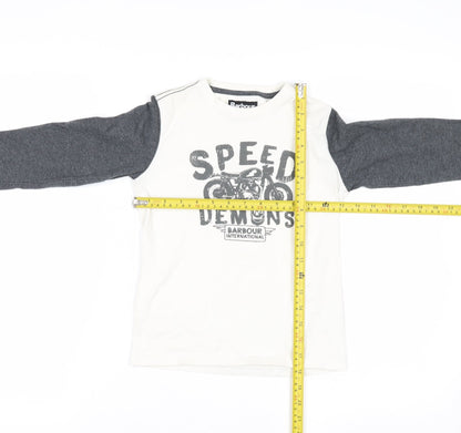 Barbour International Boys White Long Sleeve Motorcycle Graphic T-Shirt Size S